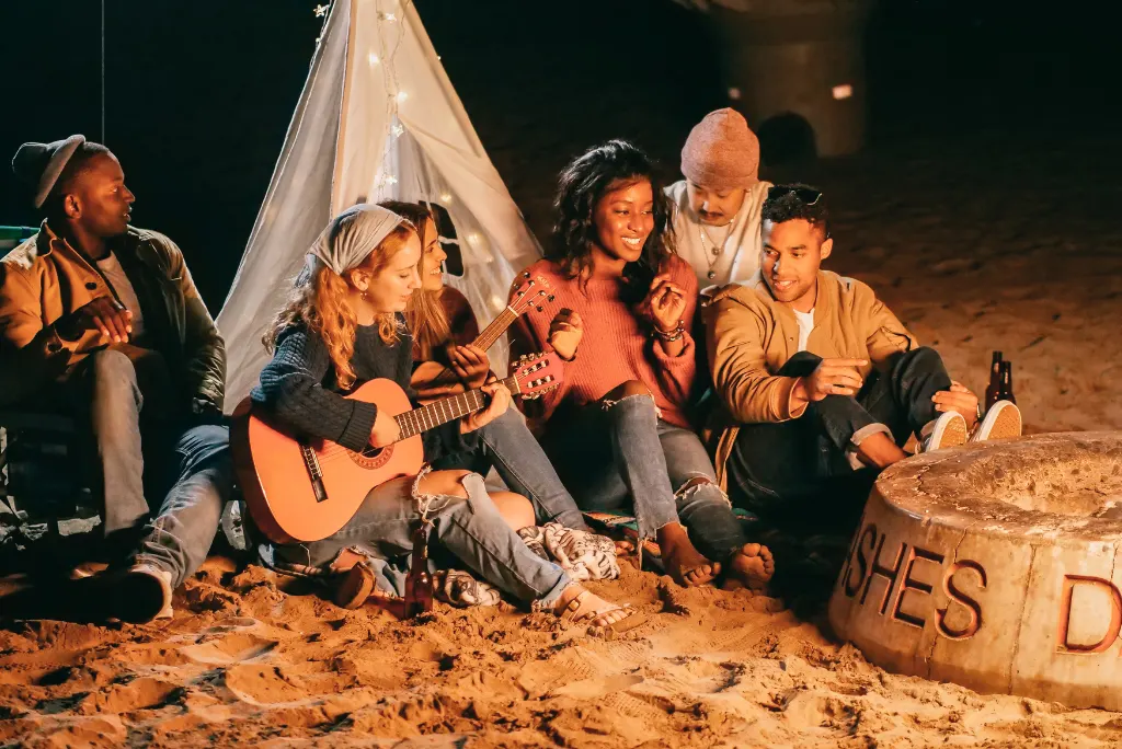 Campfire storytelling and singing