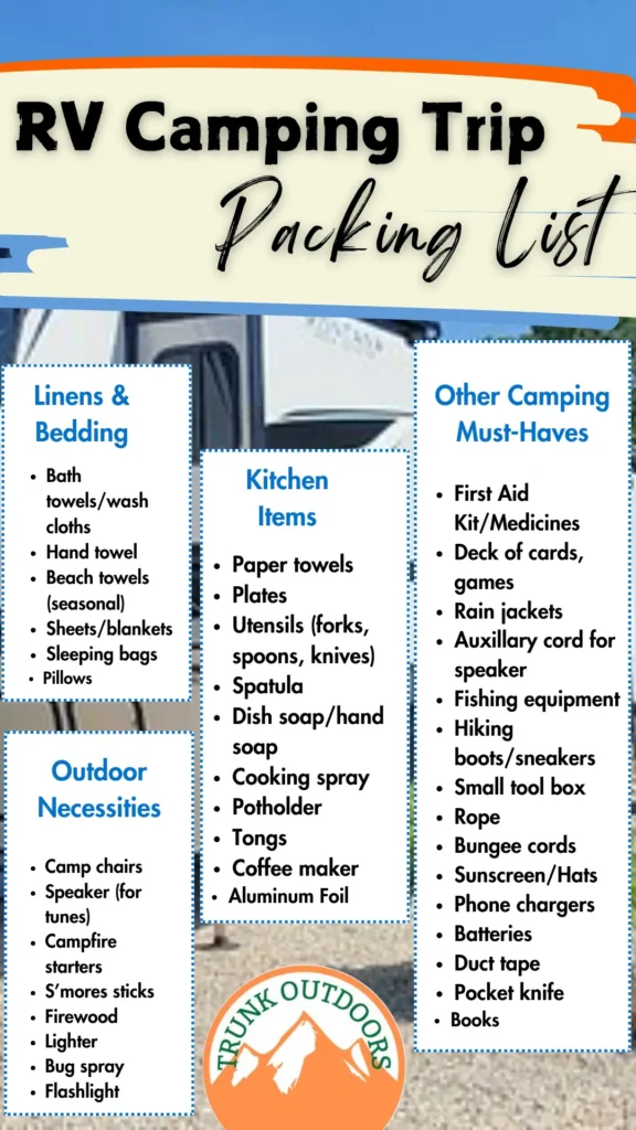 Weekend Trip RV And Travel Trailer Camping Packing List