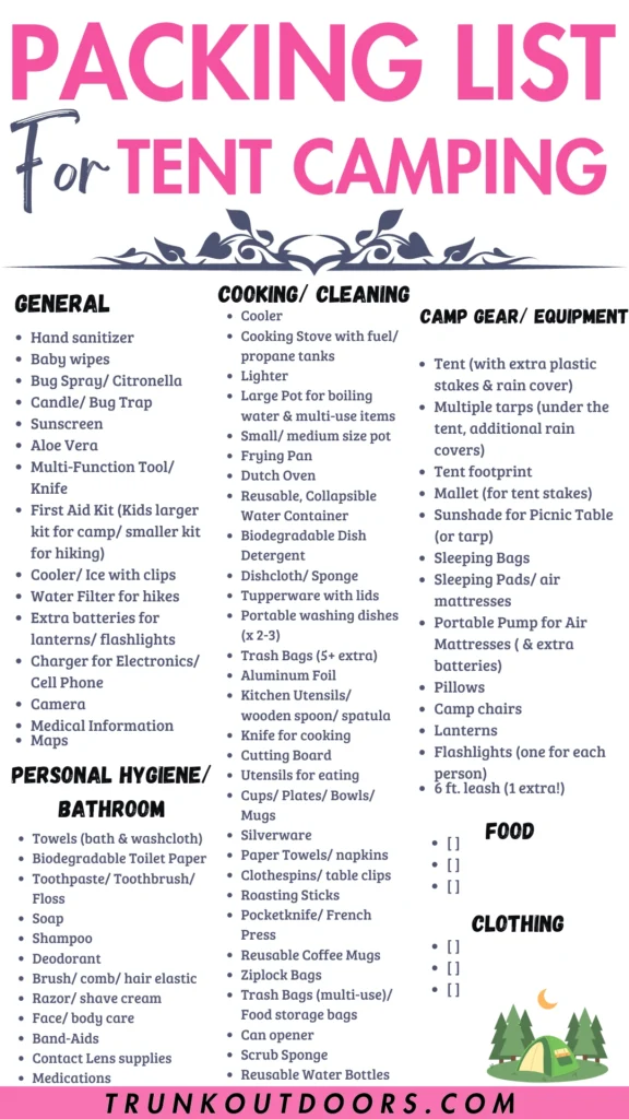 PACKING LIST FOR TENT CAMPING | FREE PRINTABLE